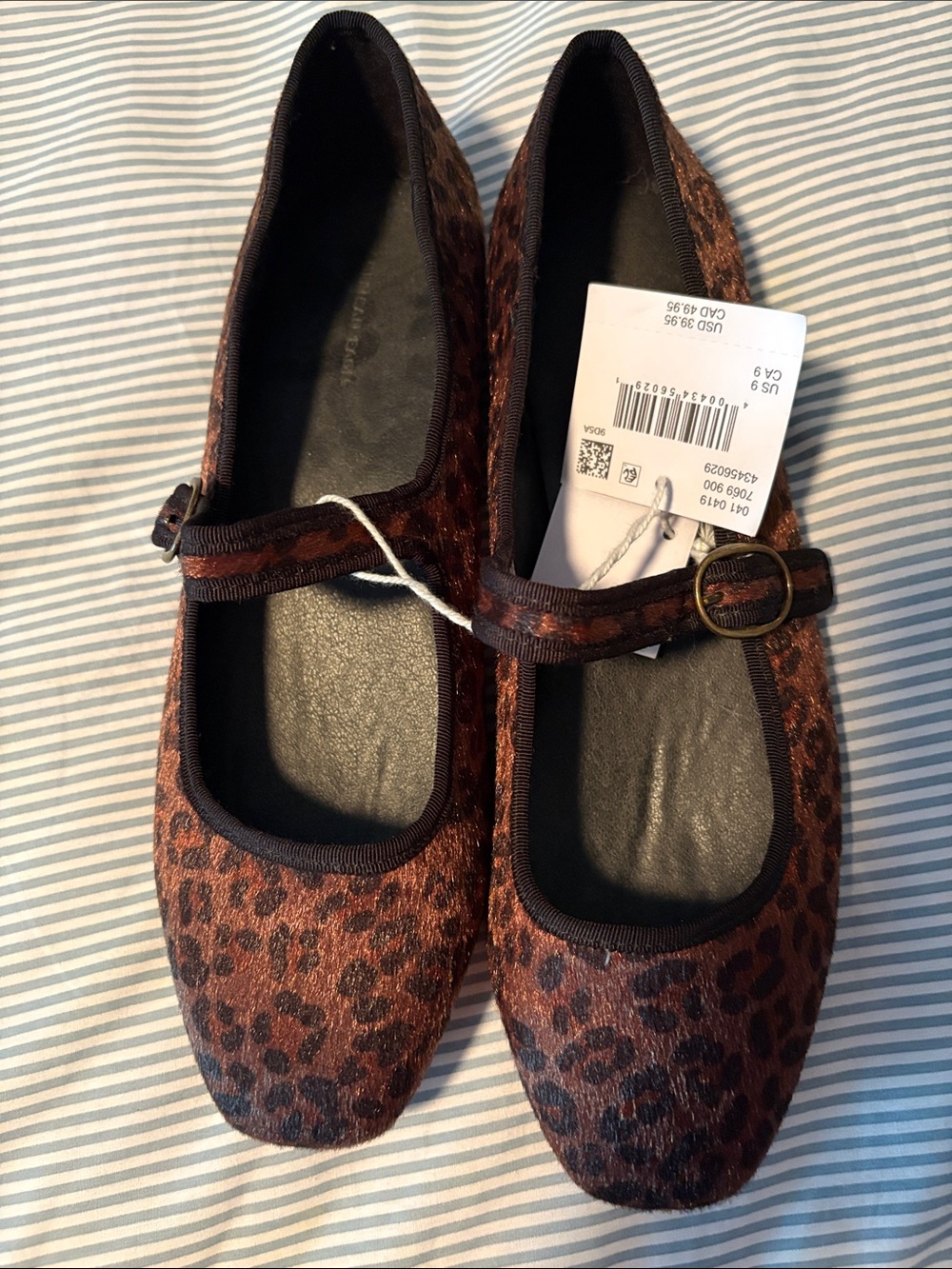 American eagle Leopard Print fuzzy Mary Jane Flats in Brown and Black size 9 bn